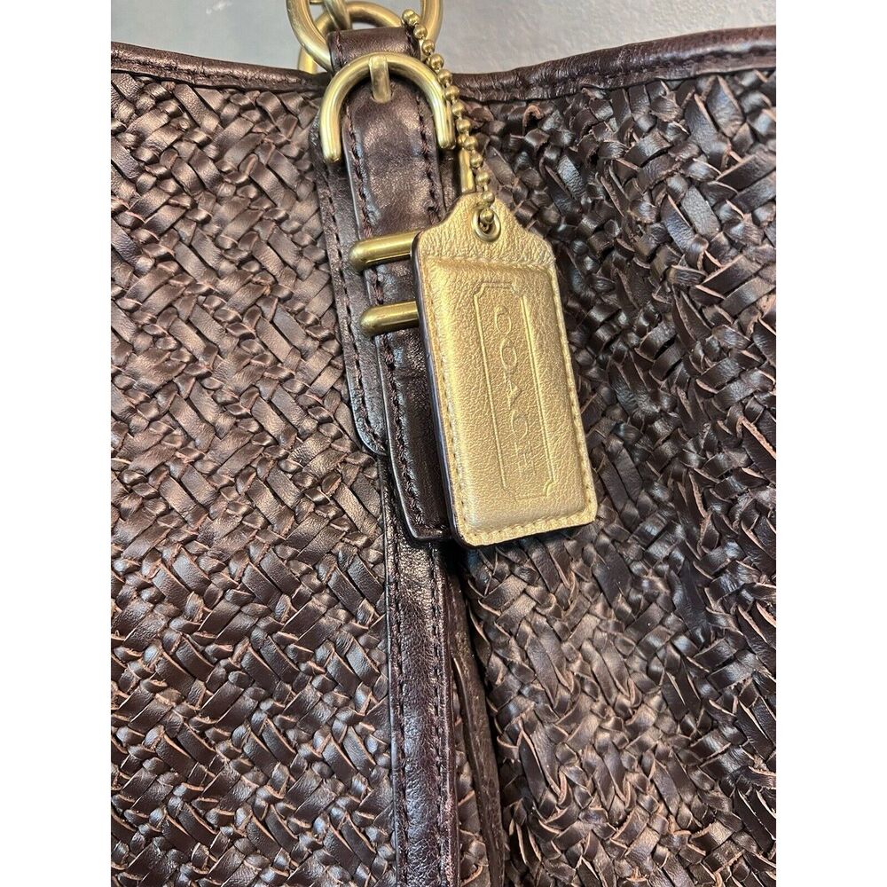 COACH EUC KRISTIN PINNACLE WOVEN LEATHER BROWNTOTE PURSE, 19746 MSRP $1200 - Picture 5 of 11